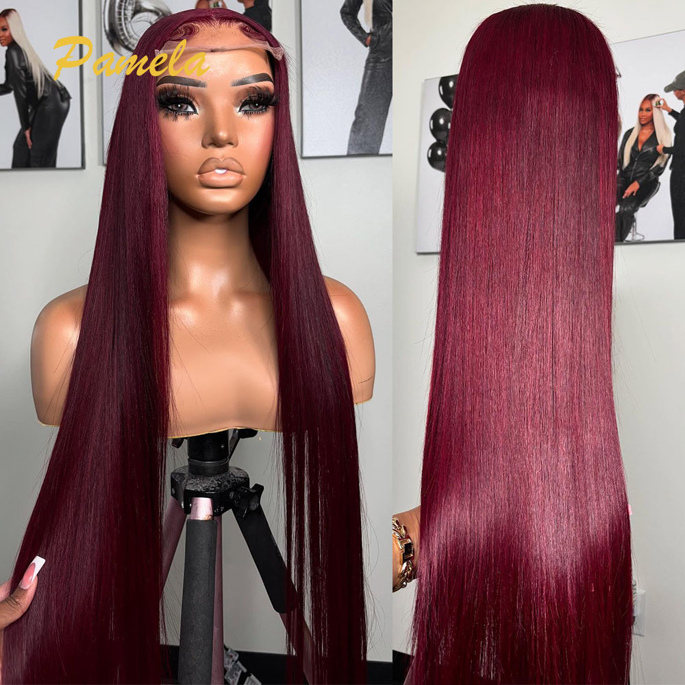 Human Hair Wigs - Супер двойной рисунок бордового цвета, бесклеевой