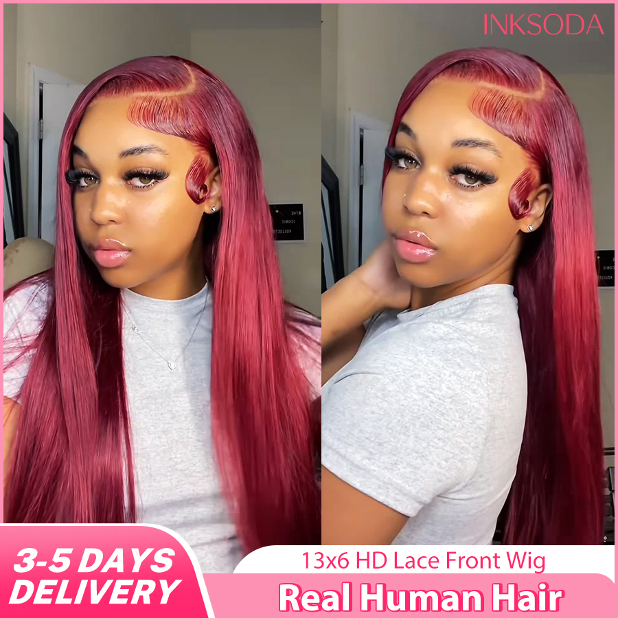 Lace Front Wigs - Бордовые парики из натуральных волос 99J,