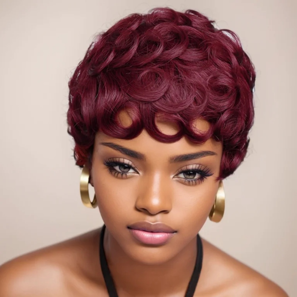 Short Pixie Cut Wig Human Hair Cheap - 99J Парик с стрижкой пикси, человеческие