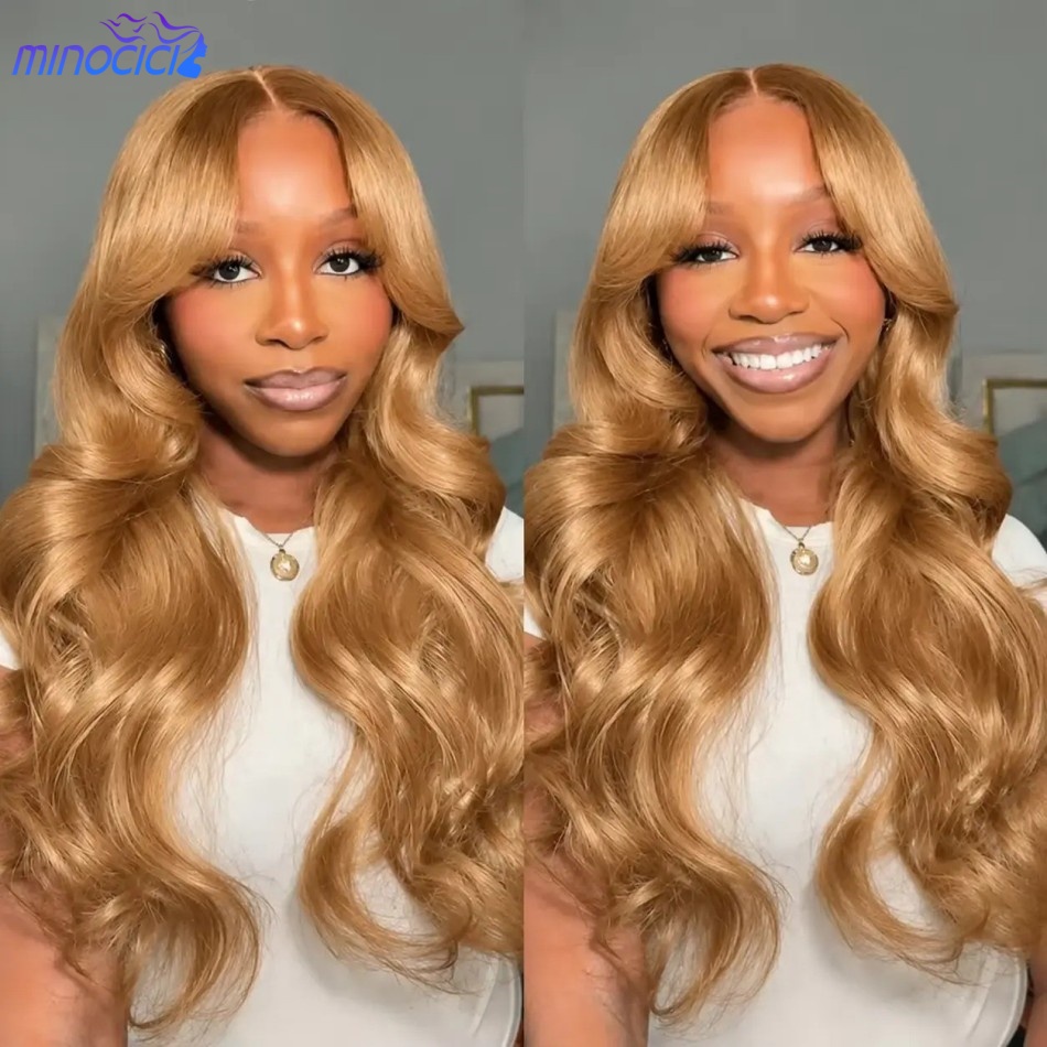 Hd Lace Frontal Wig Human Hair Pre Plucked - Парик медово-русы, волнистая текстура, 13x6, HD-кружево,