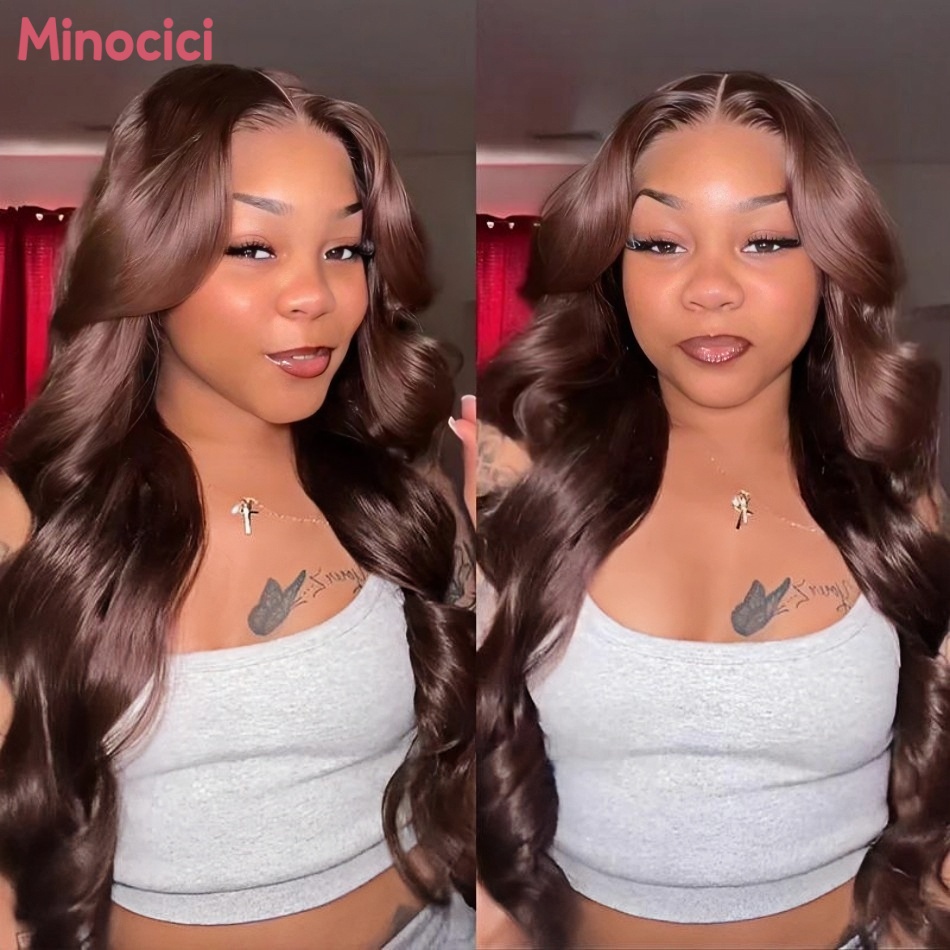 Hd Lace Frontal Wig Human Hair Pre Plucked - Шоколадно-коричневый парик с волнистой текстурой из