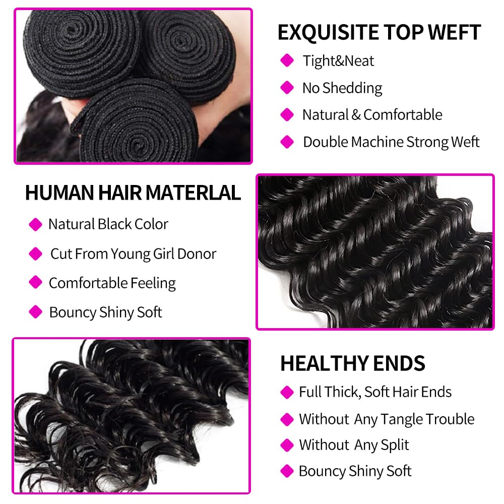 Наборы волос Deep Wave с закол – обзор и цена Deep Wave 3 Bundles With Closure