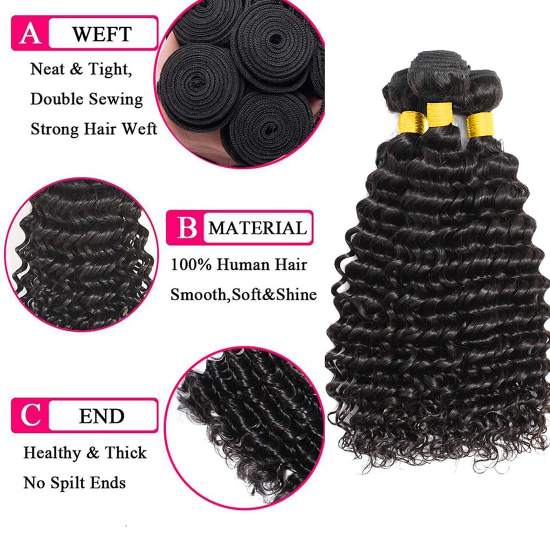 Наборы волос Deep Wave с закол – обзор и цена Deep Wave 3 Bundles With Closure